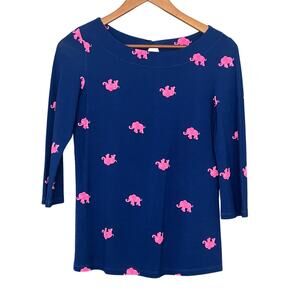 Lily Pulitzer Blue/Pink Elephant Print 3/4 Sleeve Top Cotton Blend Size XS